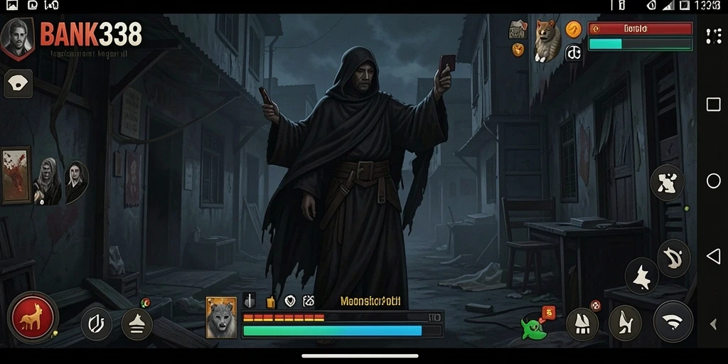 Tampilan gameplay menakutkan dari BANK338 yang menampilkan kegelapan dan misteri.