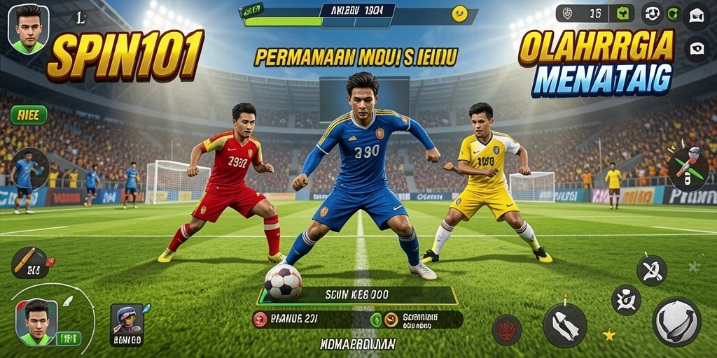 Screenshot SPIN101 menampilkan pemain yang bersaing di arena olahraga.