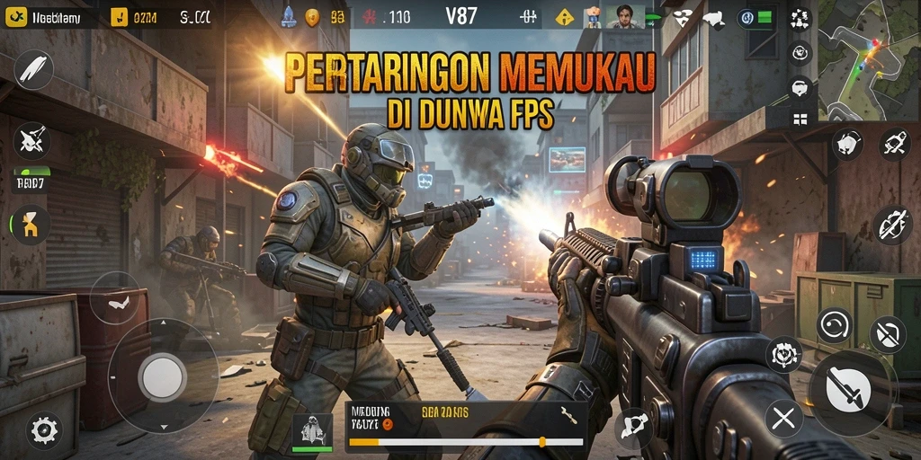 Menampilkan aksi intens di battlefield V87 dengan grafis yang luar biasa.